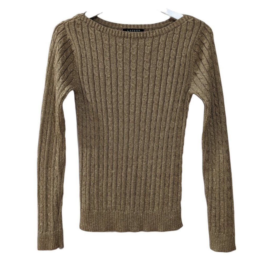 Lauren Ralph Lauren Olive Green Cable Knit Scoop Neck Sweater